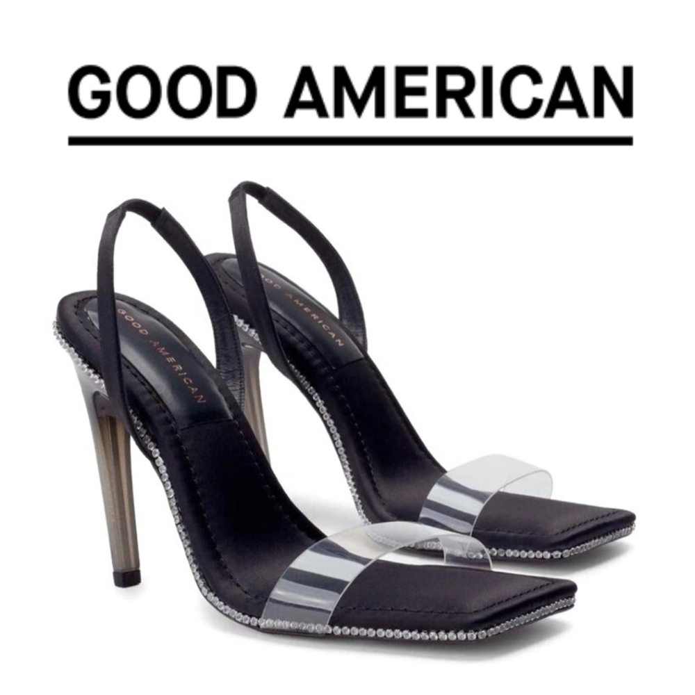 GOOD AMERICAN Crystal Crush Lucite Sandal. NWB and dust bag included.
